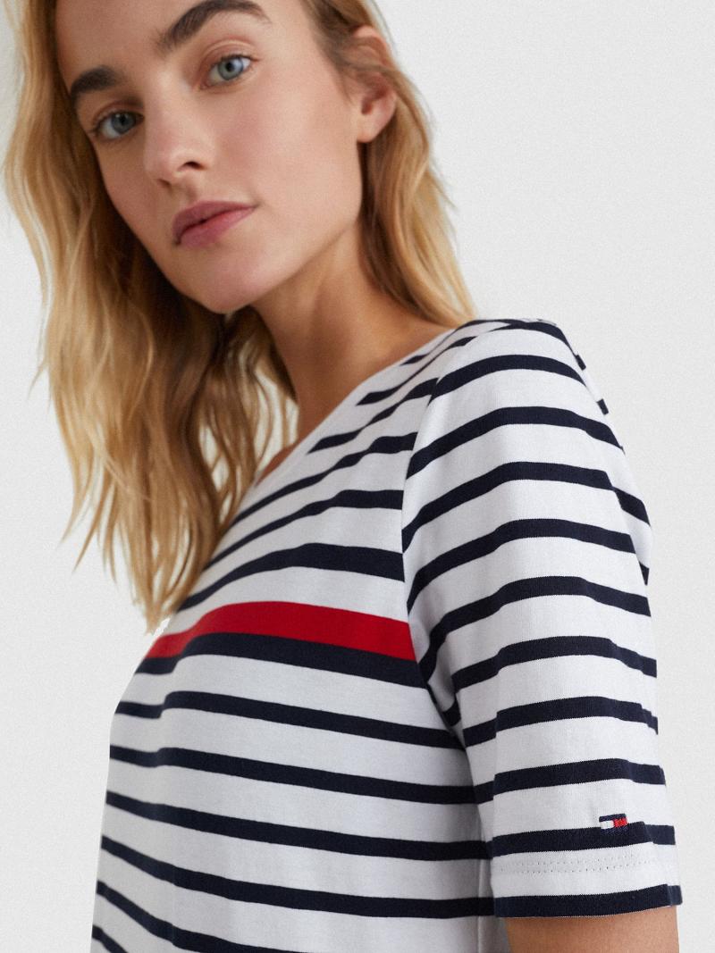 Peignoir Tommy Hilfiger Stripe T-Shirt Femme Rouge Blanche Bleu | FR_W21127