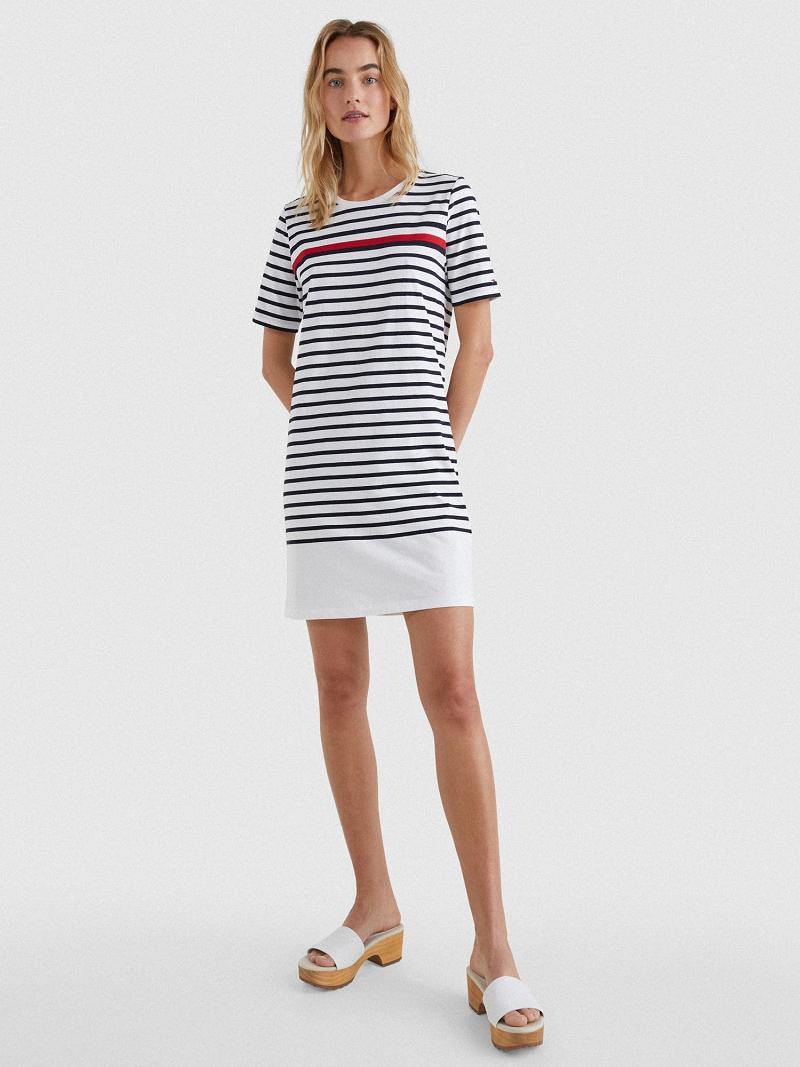 Peignoir Tommy Hilfiger Stripe T-Shirt Femme Rouge Blanche Bleu | FR_W21127