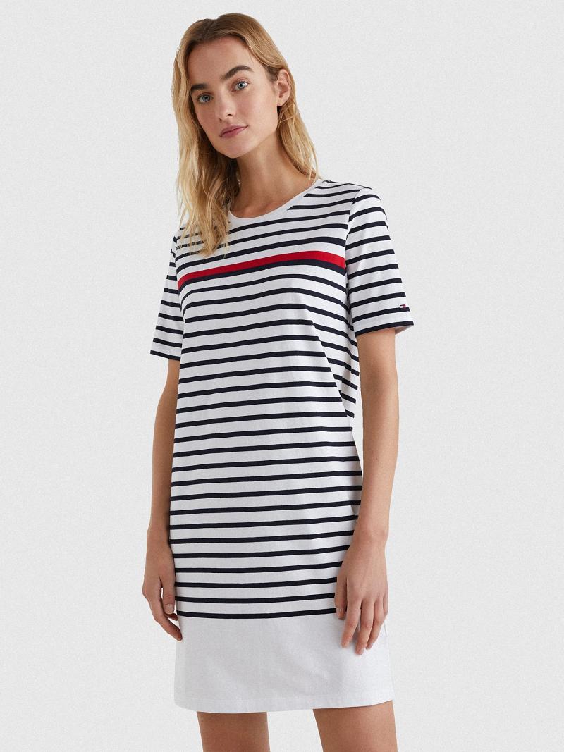 Peignoir Tommy Hilfiger Stripe T-Shirt Femme Rouge Blanche Bleu | FR_W21127