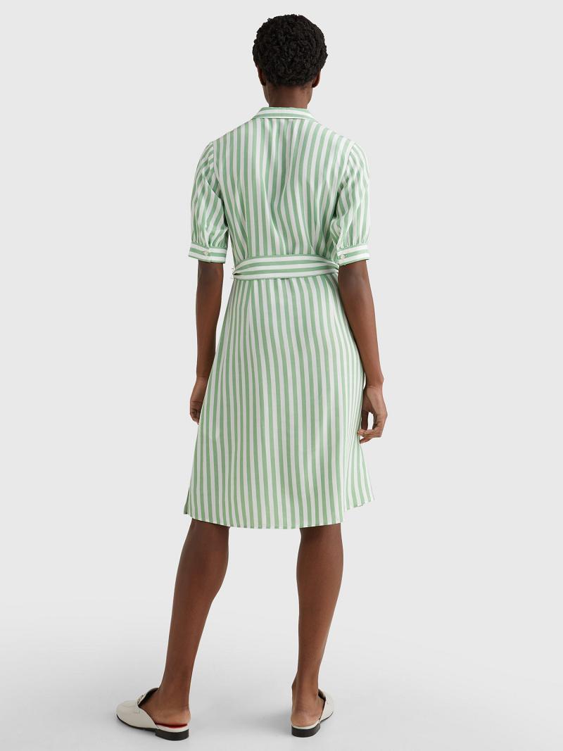 Peignoir Tommy Hilfiger Stripe Tie-Taille Shirtdress Femme Vert | FR_W21128