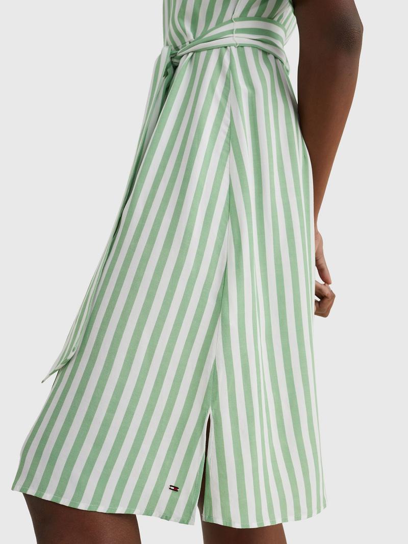 Peignoir Tommy Hilfiger Stripe Tie-Taille Shirtdress Femme Vert | FR_W21128