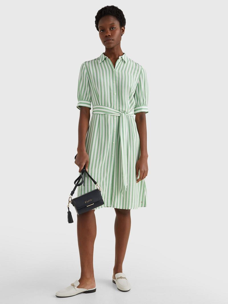 Peignoir Tommy Hilfiger Stripe Tie-Taille Shirtdress Femme Vert | FR_W21128