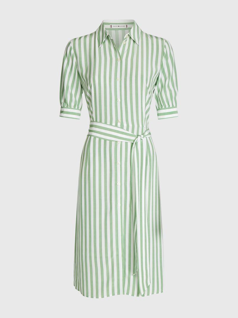 Peignoir Tommy Hilfiger Stripe Tie-Taille Shirtdress Femme Vert | FR_W21128