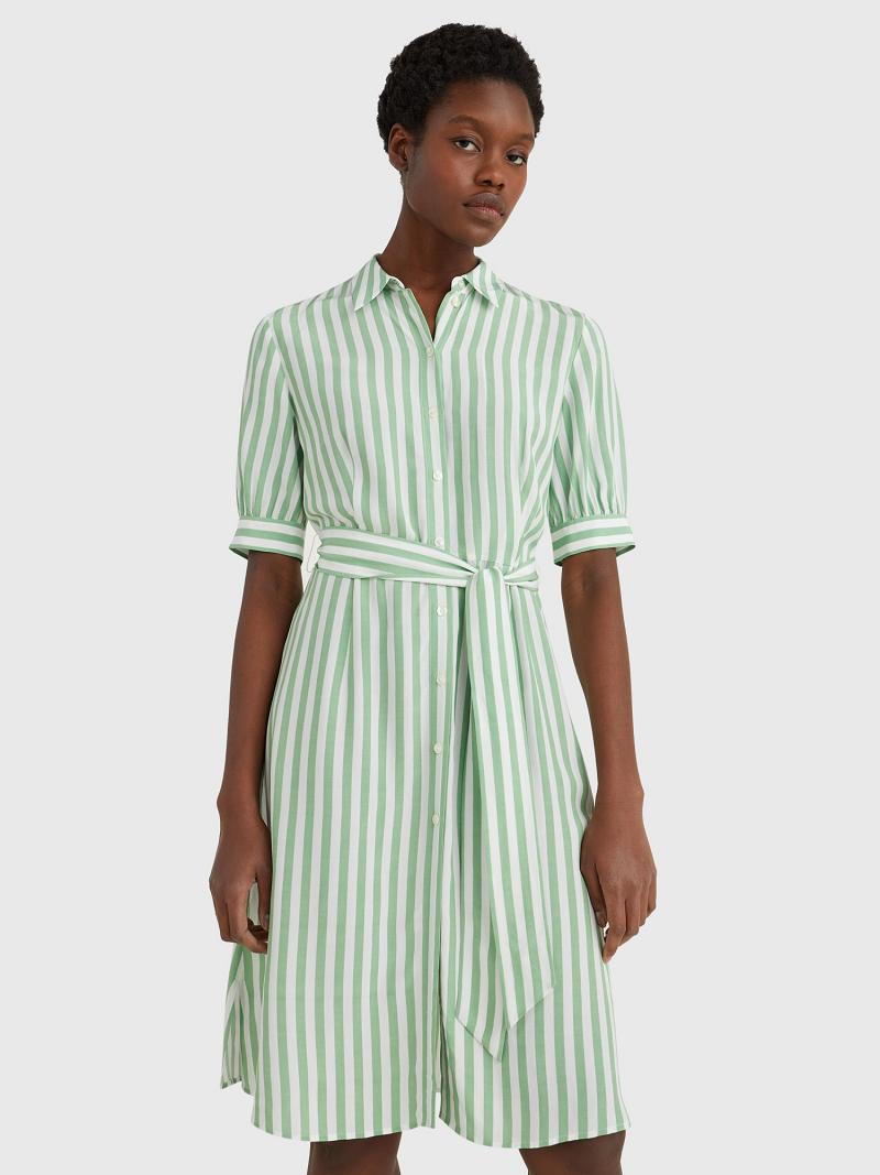 Peignoir Tommy Hilfiger Stripe Tie-Taille Shirtdress Femme Vert | FR_W21128