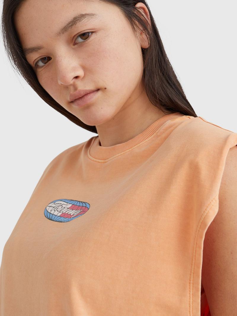 Peignoir Tommy Hilfiger Surf Globe Logo T-Shirt Femme Orange | FR_W21130