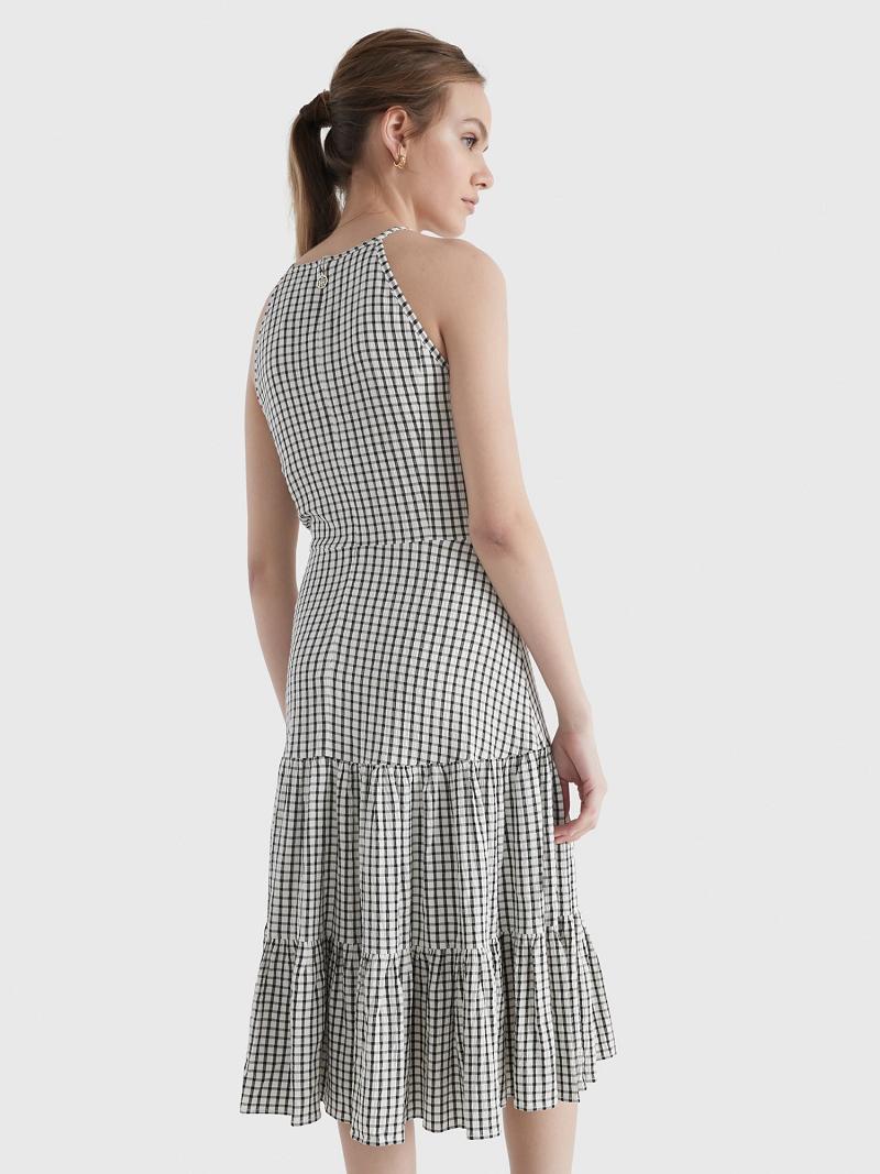 Peignoir Tommy Hilfiger Windowpane Check Tiered Halter Femme Grise | FR_W21136