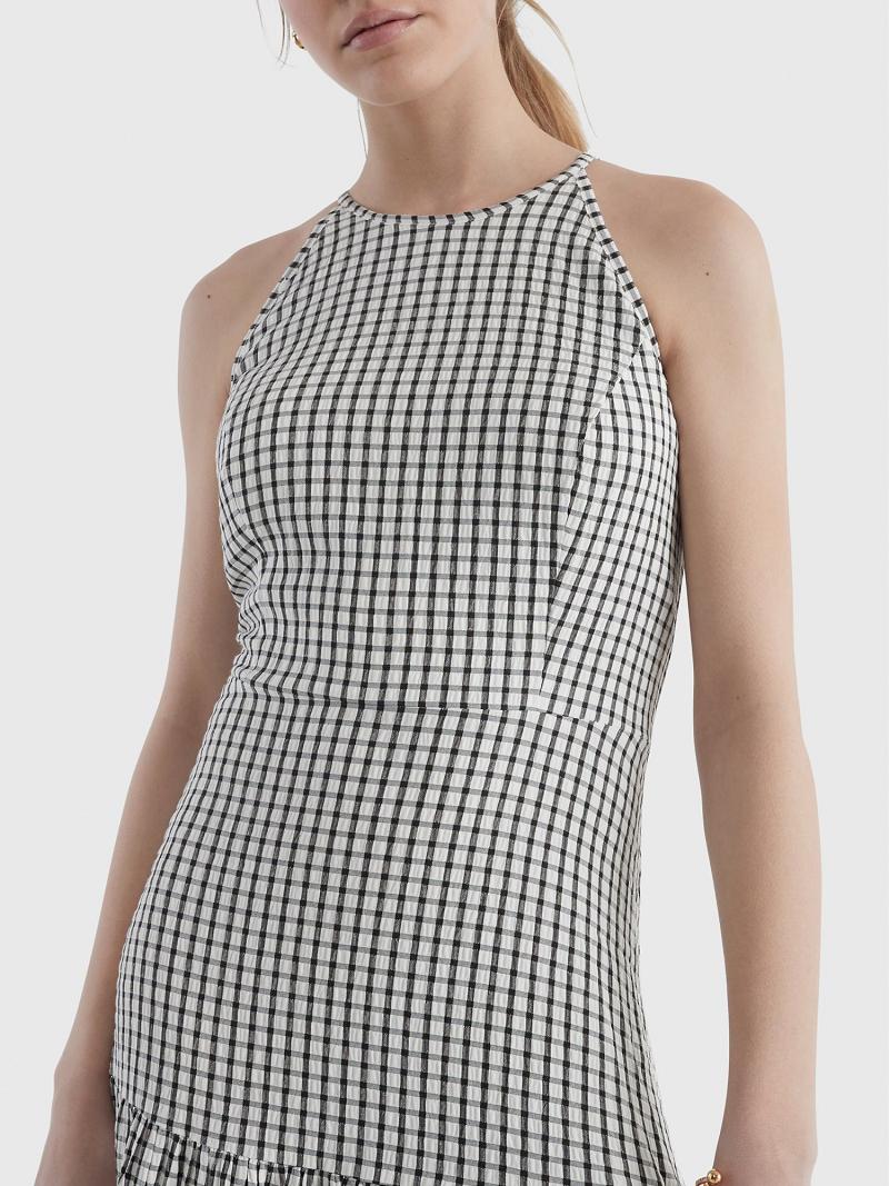 Peignoir Tommy Hilfiger Windowpane Check Tiered Halter Femme Grise | FR_W21136