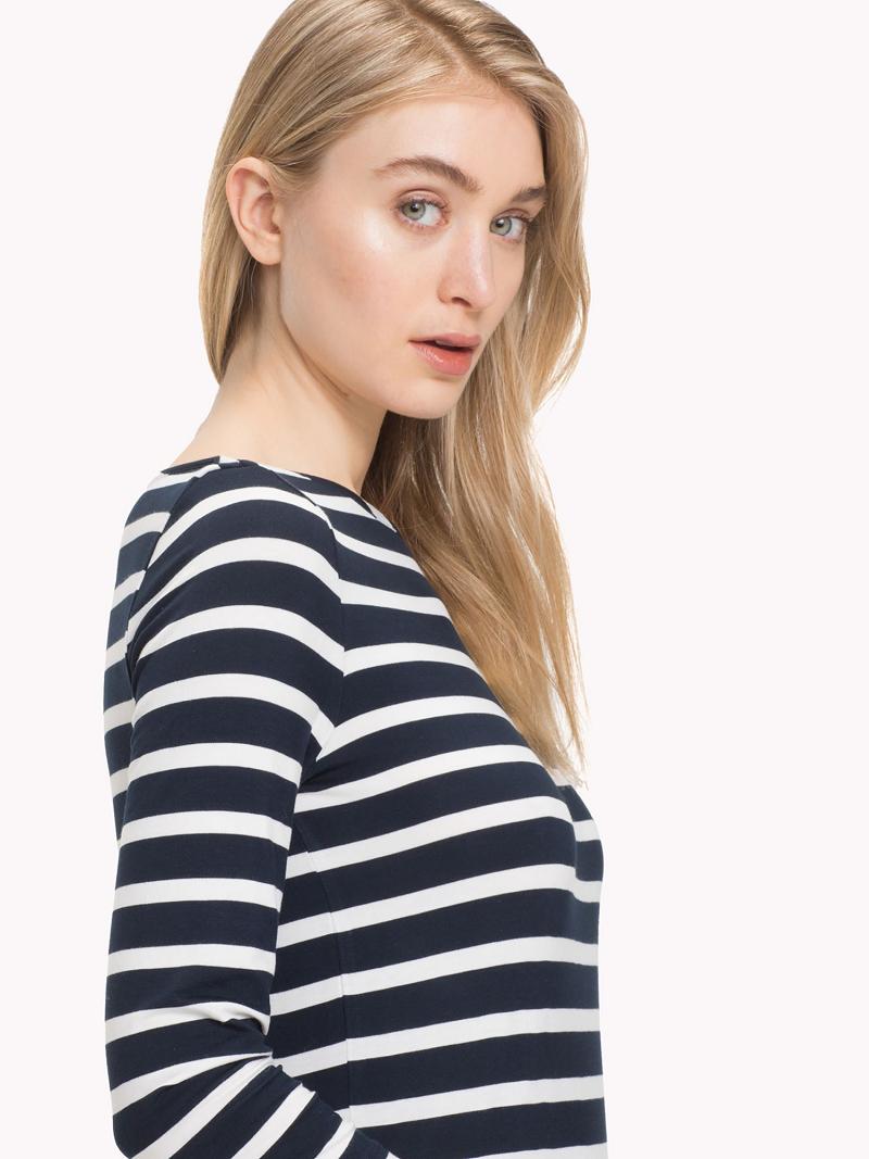 Polos Tommy Hilfiger Bateau Top Femme Bleu Blanche | FR_W21262