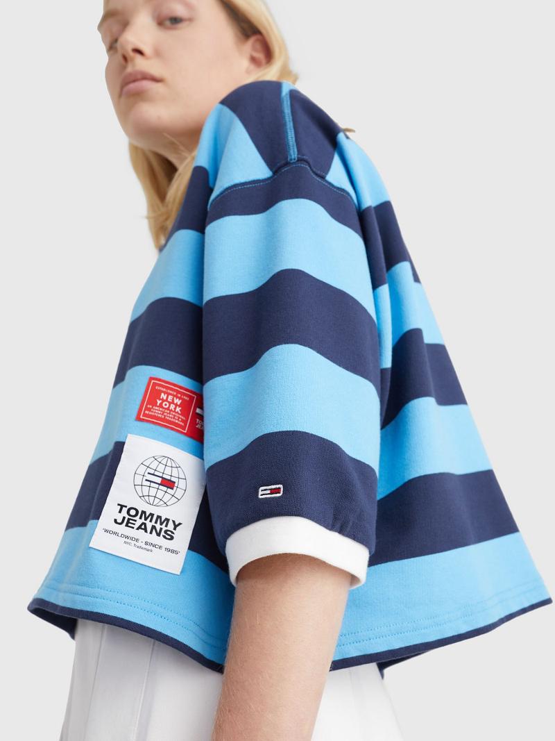 Polos Tommy Hilfiger Cropped Rugby Stripe Femme Bleu Multicolore | FR_W21264