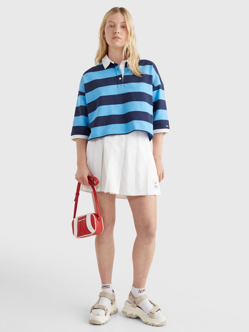 Polos Tommy Hilfiger Cropped Rugby Stripe Femme Bleu Multicolore | FR_W21264