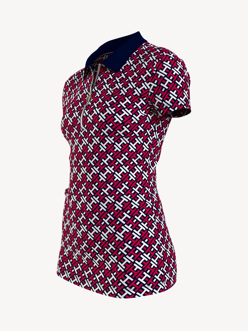 Polos Tommy Hilfiger Essential Monogram Zip Femme Rouge | FR_W21265