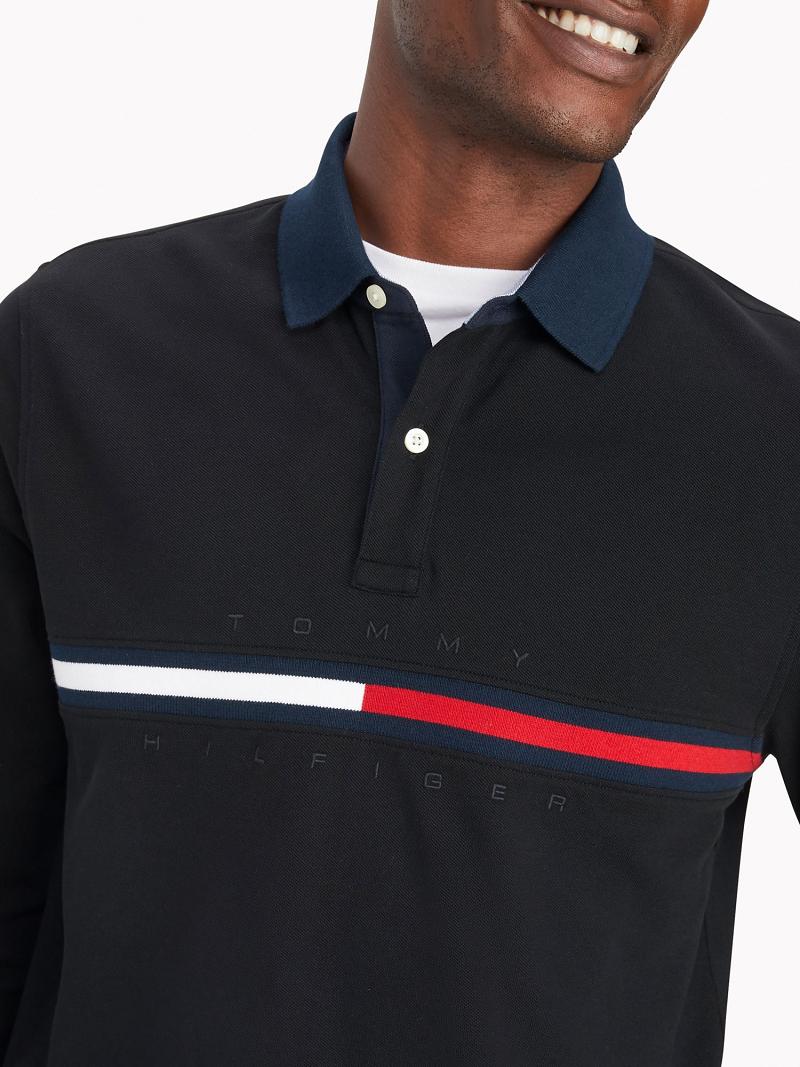 Polos Tommy Hilfiger Regular fit long-sleeve bar stripe Homme Noir | FR_M31298