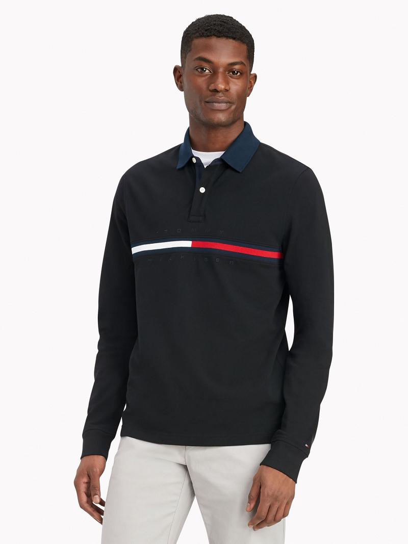 Polos Tommy Hilfiger Regular fit long-sleeve bar stripe Homme Noir | FR_M31298