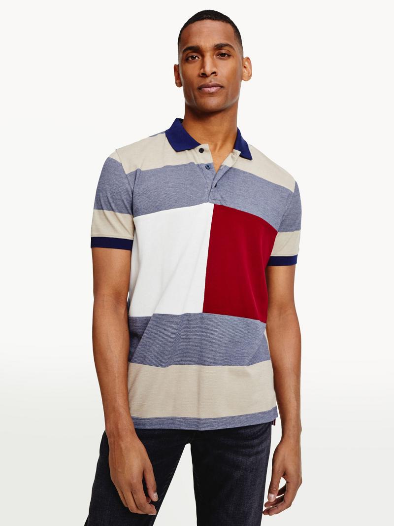 Polos Tommy Hilfiger Regular fit tonal colorblock pique Homme Grise Multicolore | FR_M31305