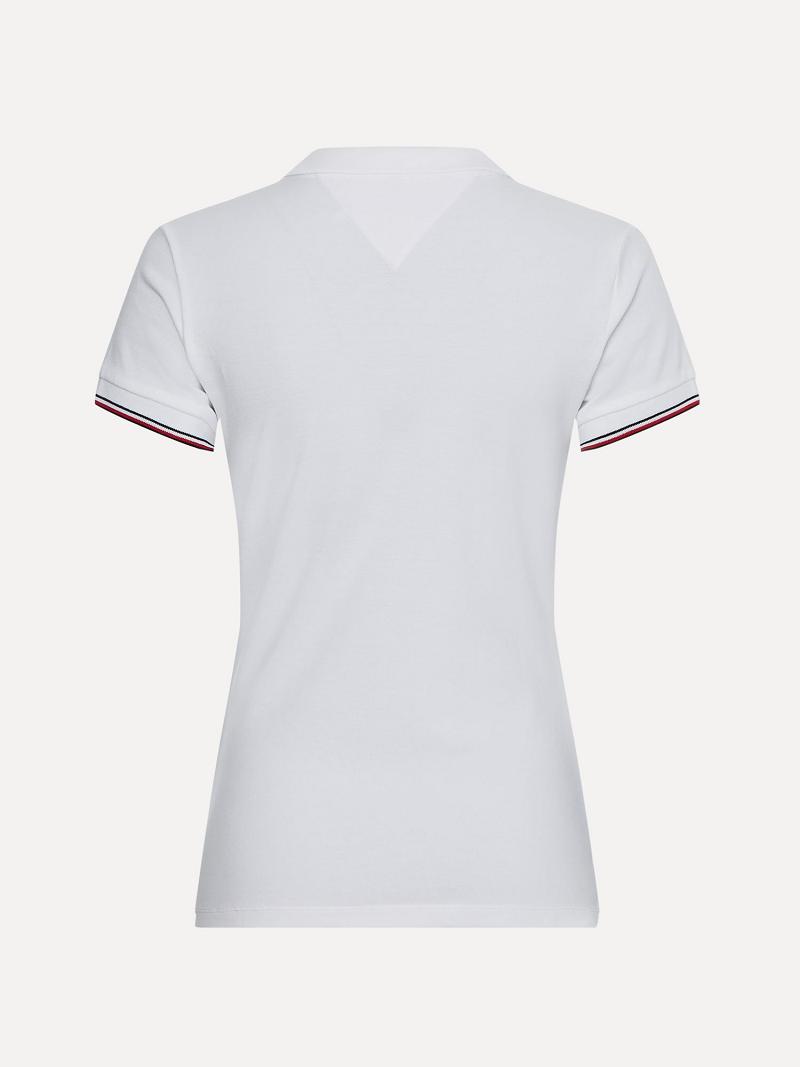 Polos Tommy Hilfiger Slim Fit Open-Neck Femme Blanche | FR_W21273