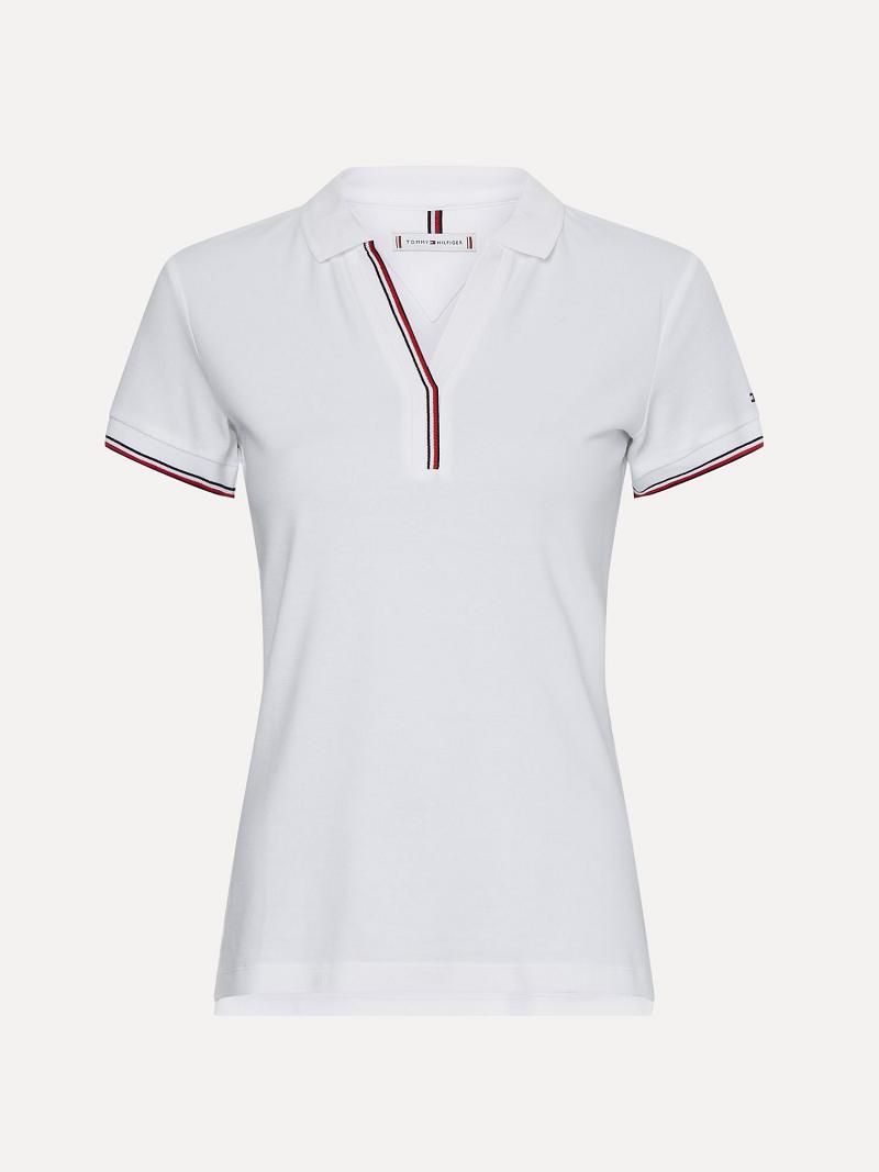 Polos Tommy Hilfiger Slim Fit Open-Neck Femme Blanche | FR_W21273