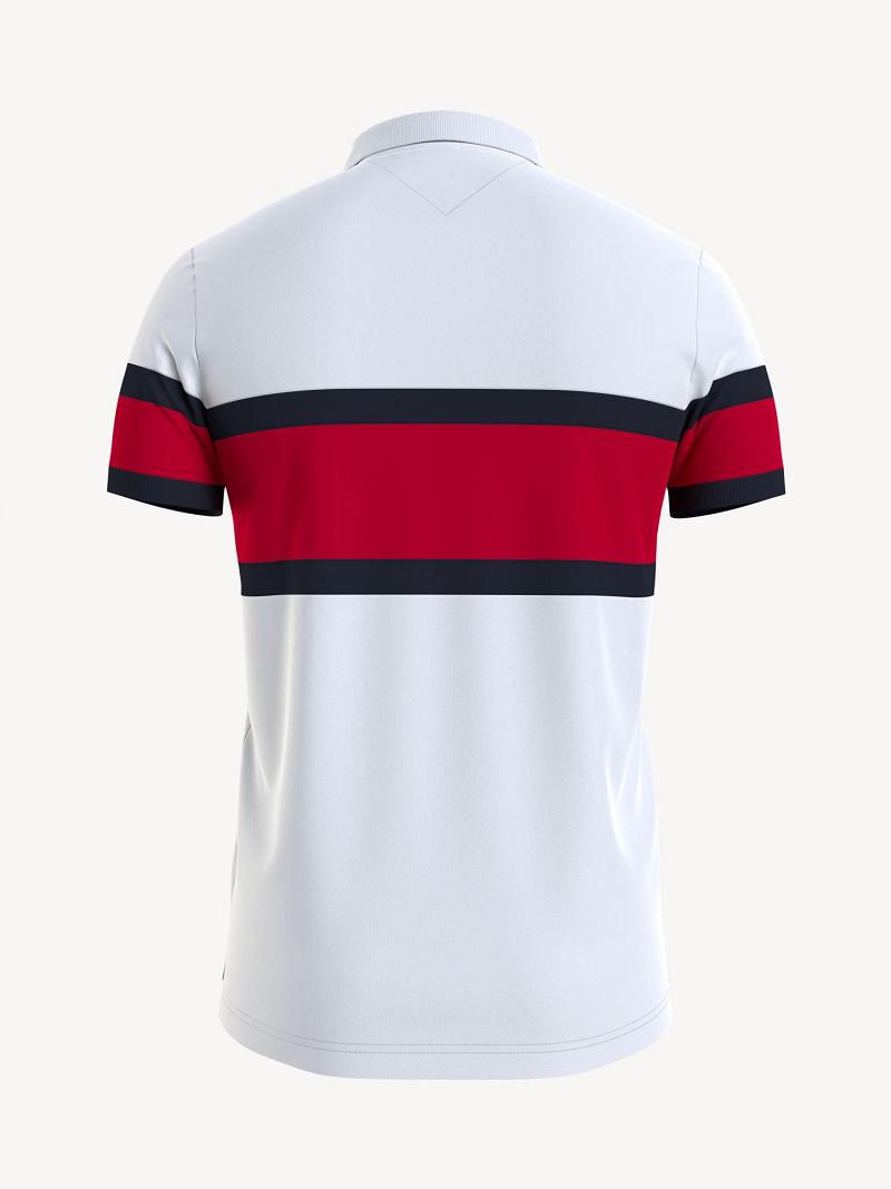 Polos Tommy Hilfiger Slim fit signature colorblock Homme Blanche Multicolore | FR_M31310