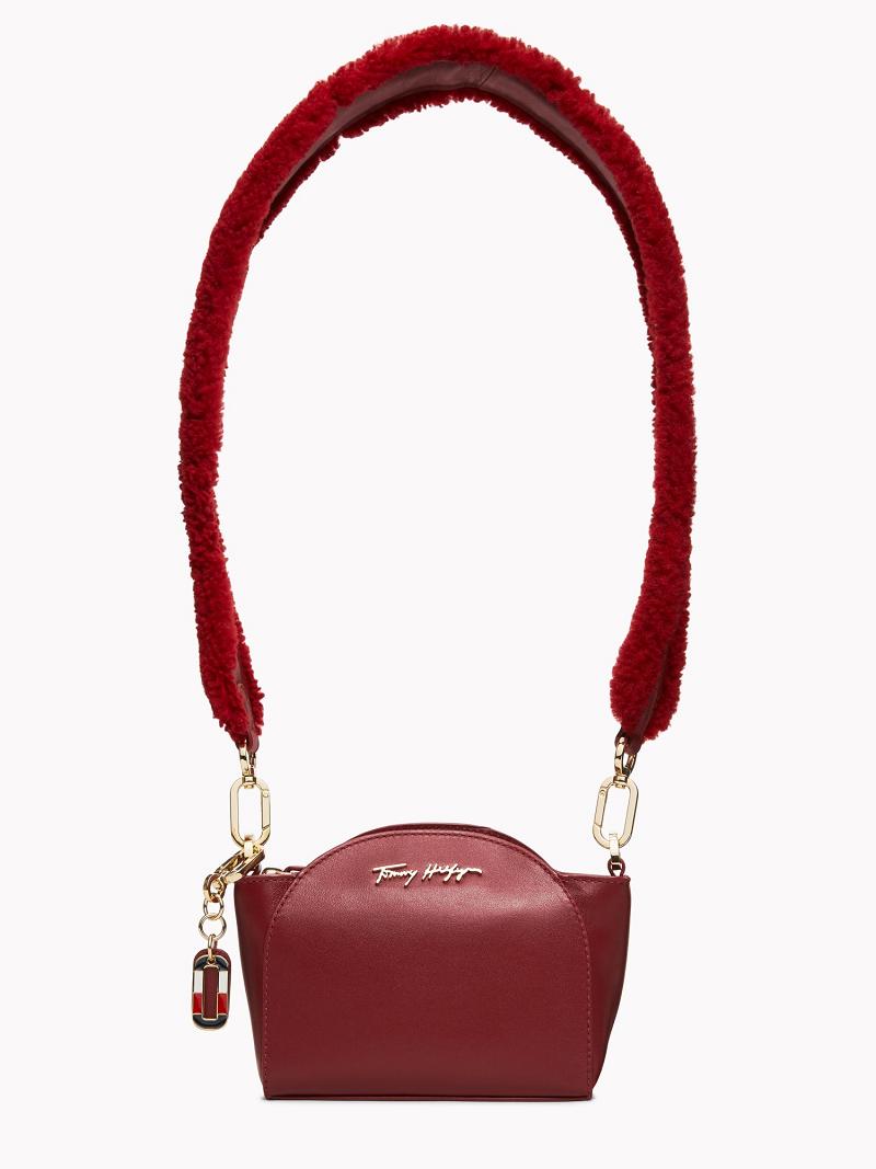 Porte-Cartes Tommy Hilfiger Cuir Clutch with Larges Fur Brides Femme Rouge | FR_W21649