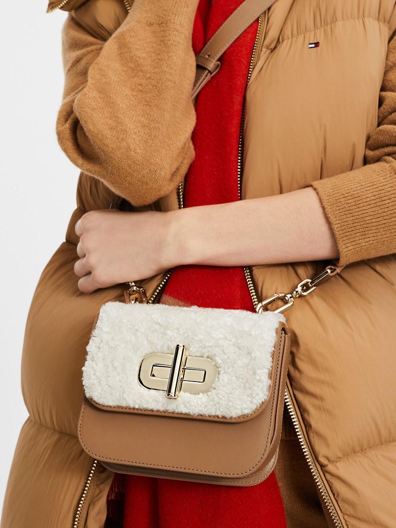 Sacs Tommy Hilfiger Shearling Mini Crossbody Femme Kaki | FR_W21645