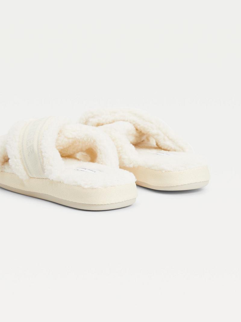 Sandales Tommy Hilfiger Crisscross Sherpa Chaussons Femme Blanche | FR_W21608