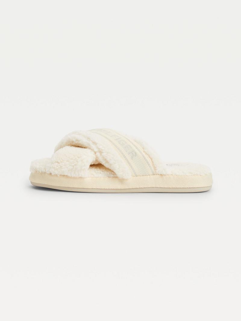 Sandales Tommy Hilfiger Crisscross Sherpa Chaussons Femme Blanche | FR_W21608