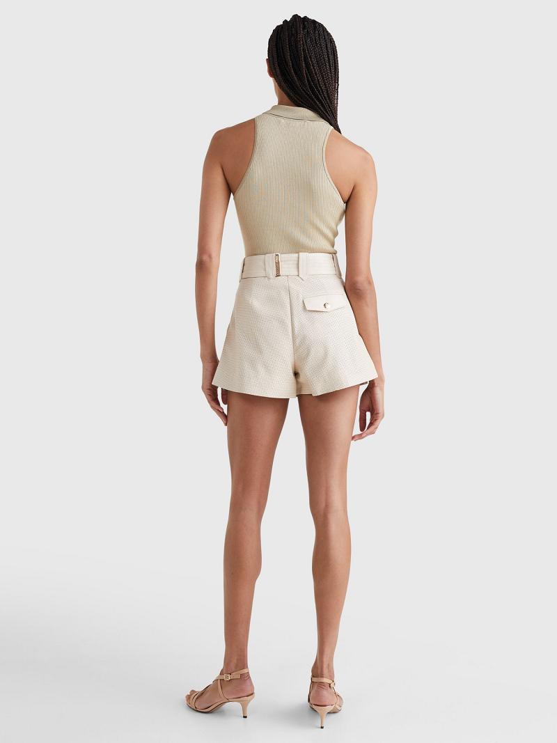 Shorts Tommy Hilfiger Cuir Utility Femme Beige | FR_W21307