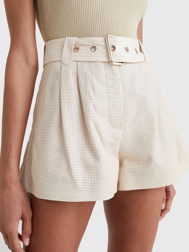 Shorts Tommy Hilfiger Cuir Utility Femme Beige | FR_W21307