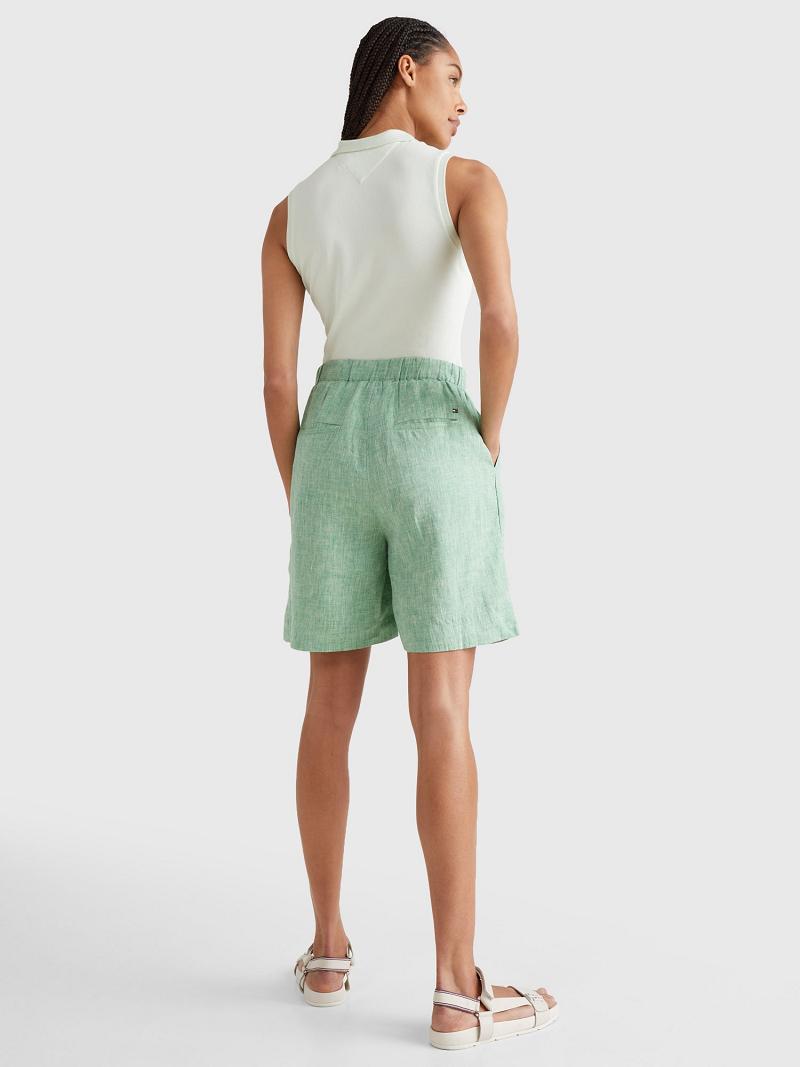 Shorts Tommy Hilfiger Linen Femme Vert | FR_W21309