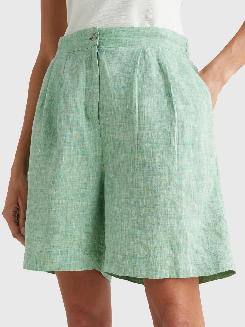 Shorts Tommy Hilfiger Linen Femme Vert | FR_W21309