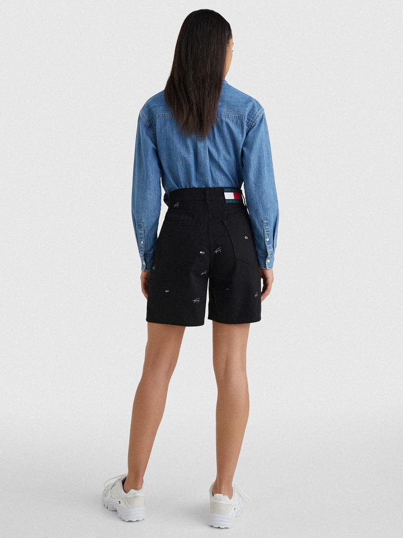 Shorts Tommy Hilfiger Signature Denim Mom Femme Noir | FR_W21312