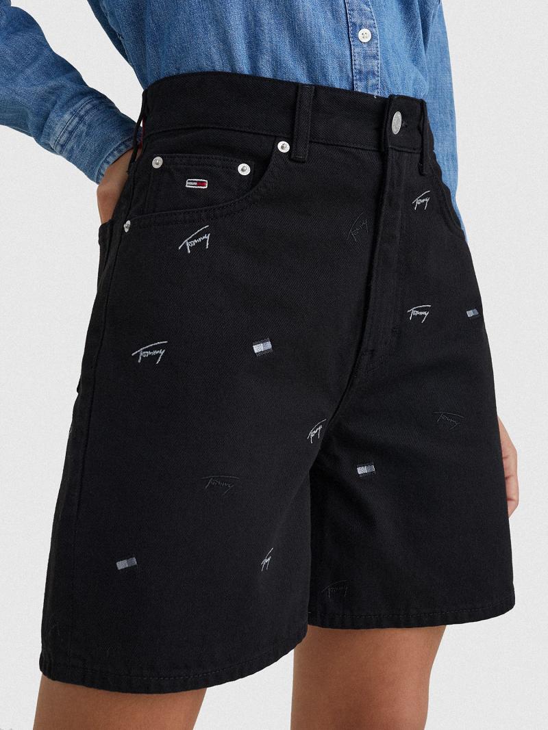 Shorts Tommy Hilfiger Signature Denim Mom Femme Noir | FR_W21312