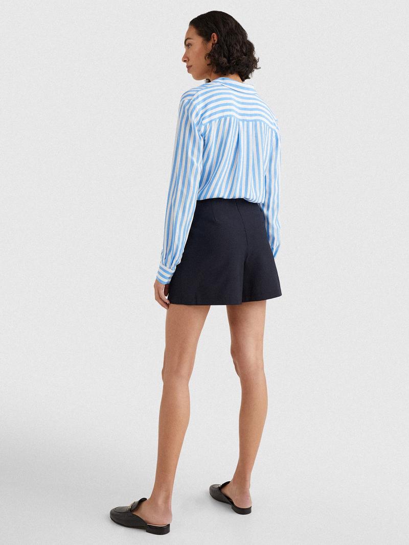 Shorts Tommy Hilfiger Solid Pleated Femme Bleu Marine | FR_W21314