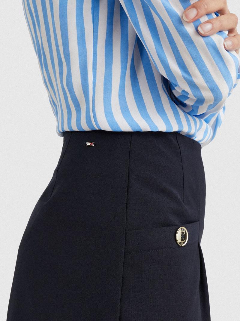 Shorts Tommy Hilfiger Solid Pleated Femme Bleu Marine | FR_W21314