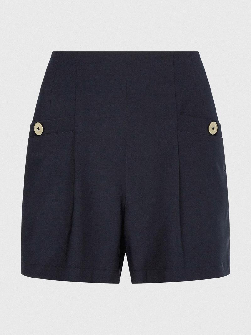 Shorts Tommy Hilfiger Solid Pleated Femme Bleu Marine | FR_W21314