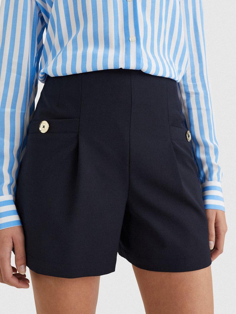 Shorts Tommy Hilfiger Solid Pleated Femme Bleu Marine | FR_W21314