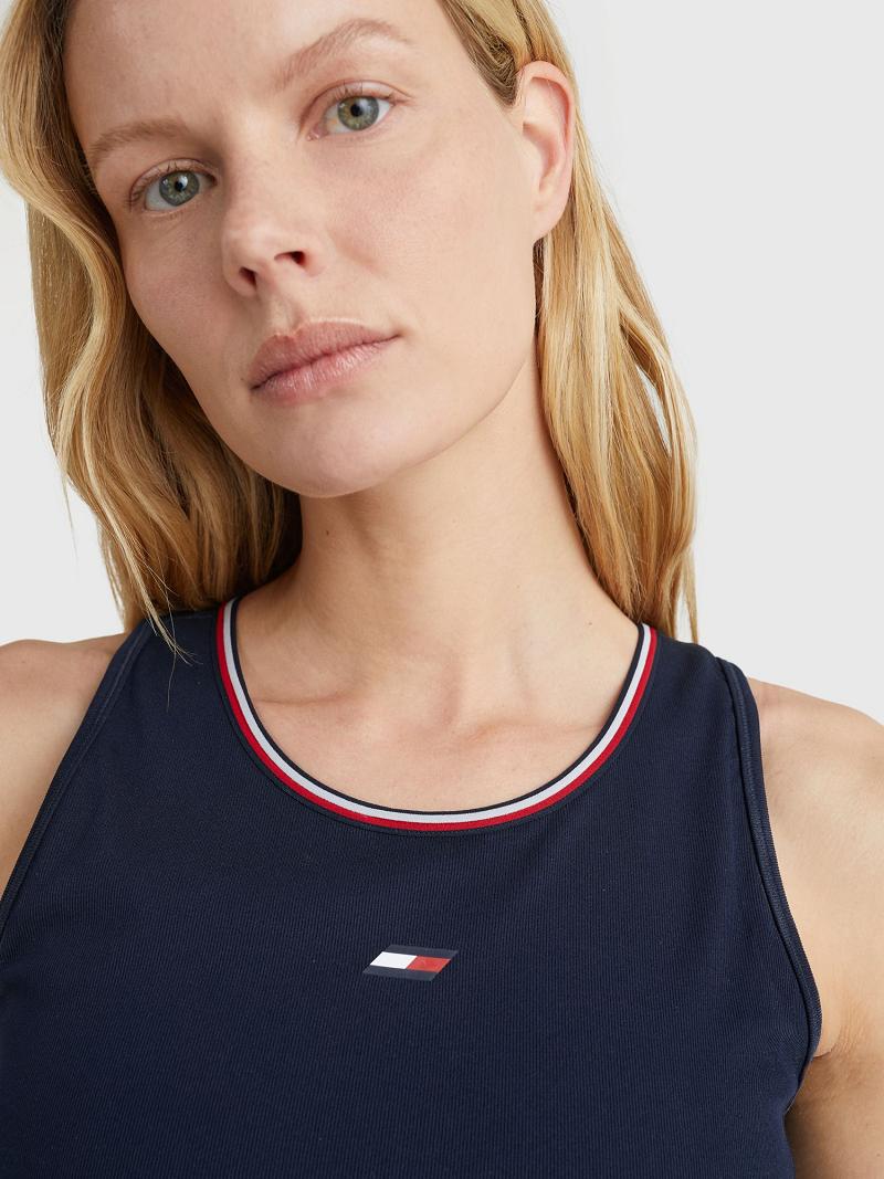 Soutien Gorge Tommy Hilfiger Ribbed Flag Tank Top Femme Bleu Marine | FR_W21533