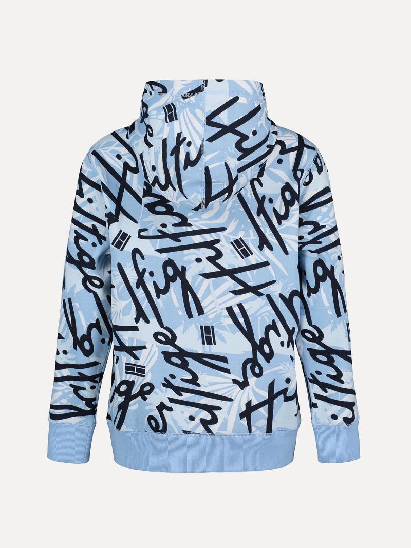 Sweat À Capuche Tommy Hilfiger Big Floral Script Enfant Bleu | FR_B2016