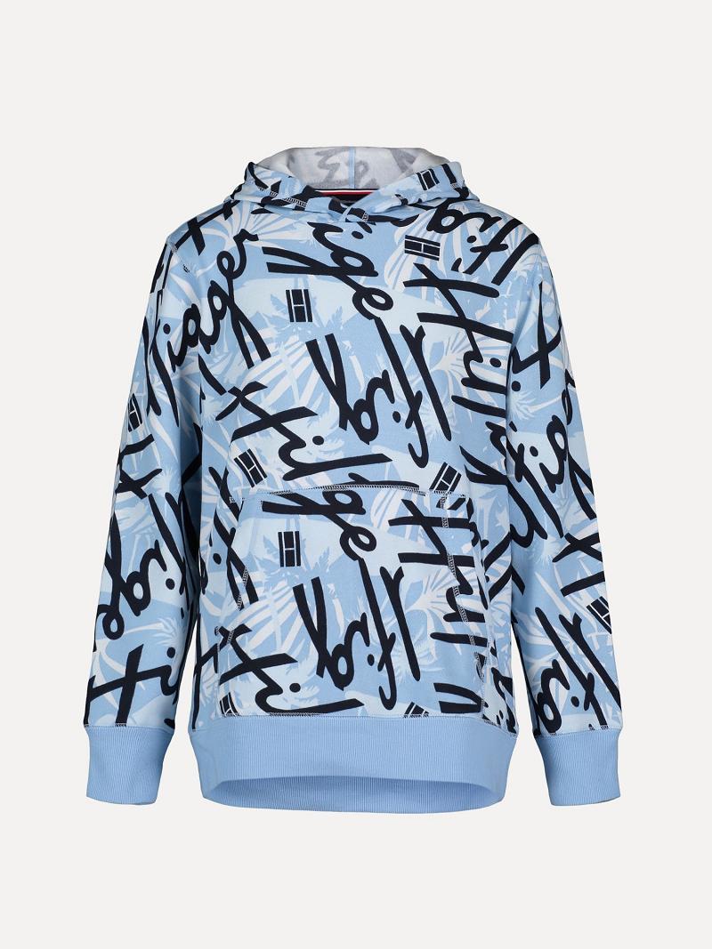 Sweat À Capuche Tommy Hilfiger Big Floral Script Enfant Bleu | FR_B2016