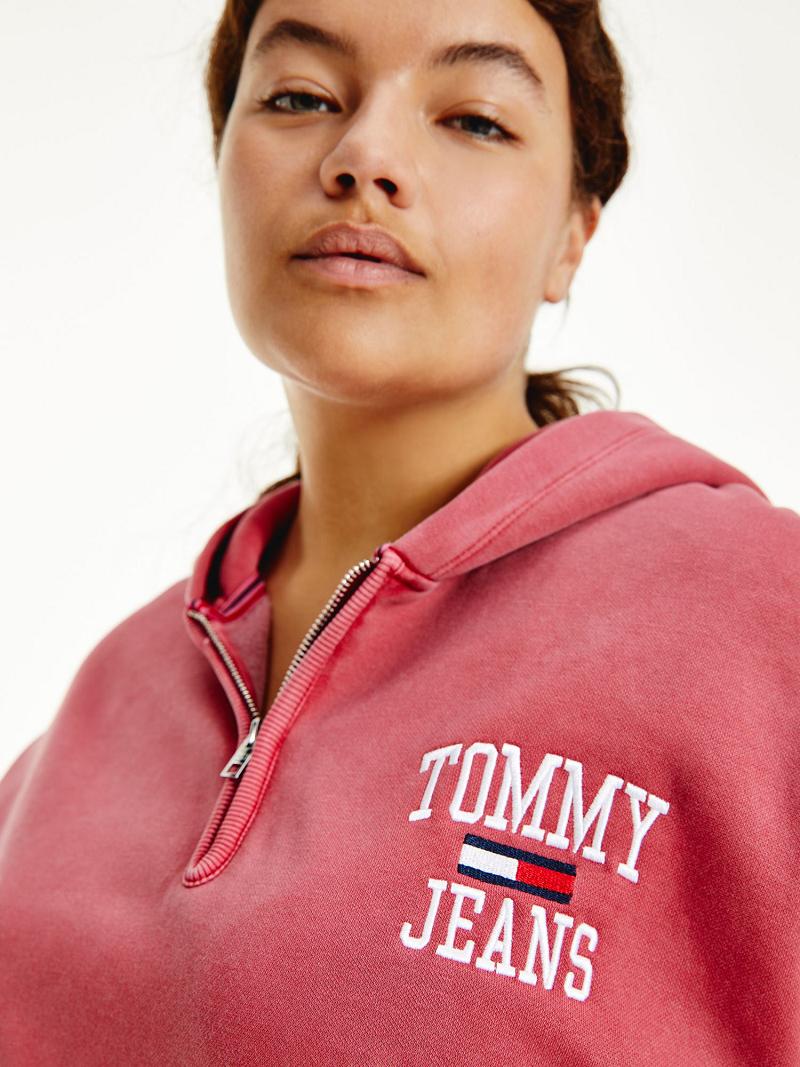 Sweat À Capuche Tommy Hilfiger Curve Organic Coton Collegiate Femme Rose | FR_W21140