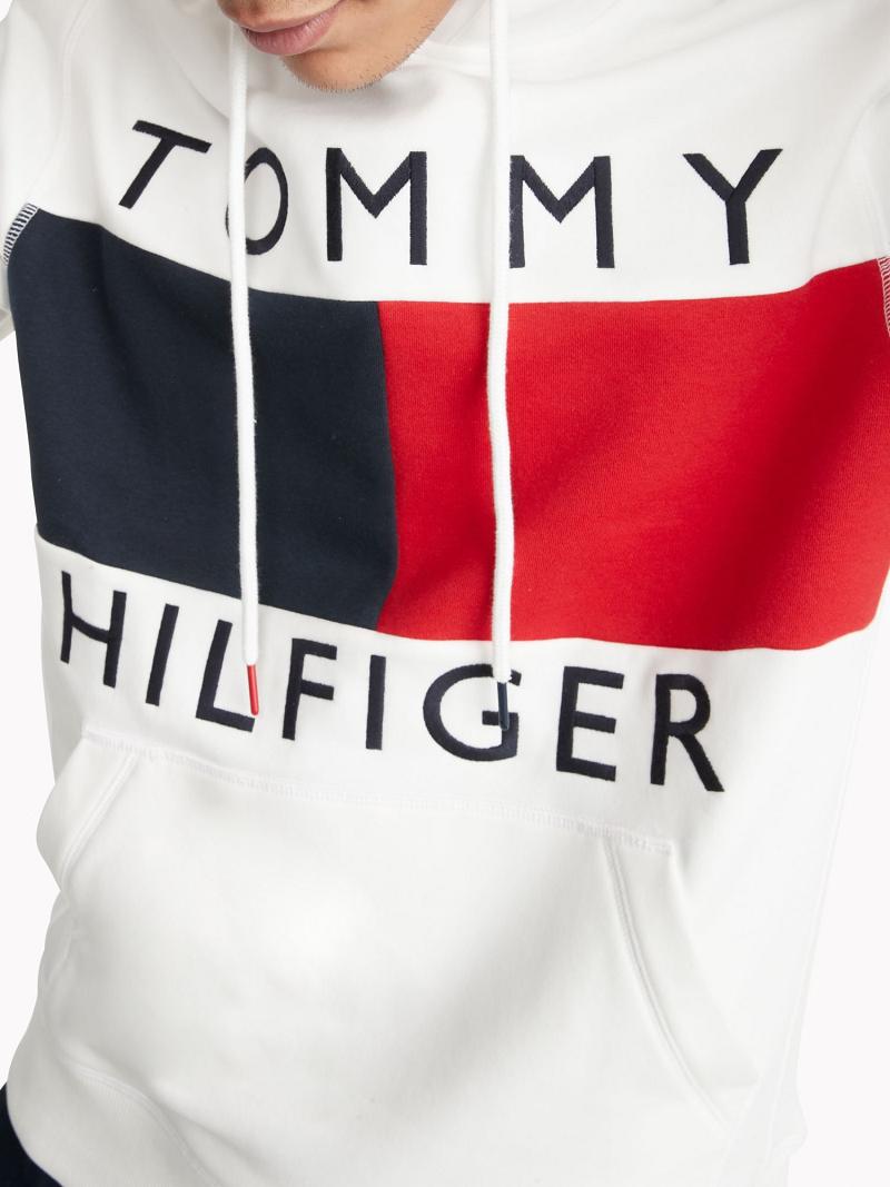 Sweat À Capuche Tommy Hilfiger Essential Flag Homme Blanche Rouge | FR_M31438