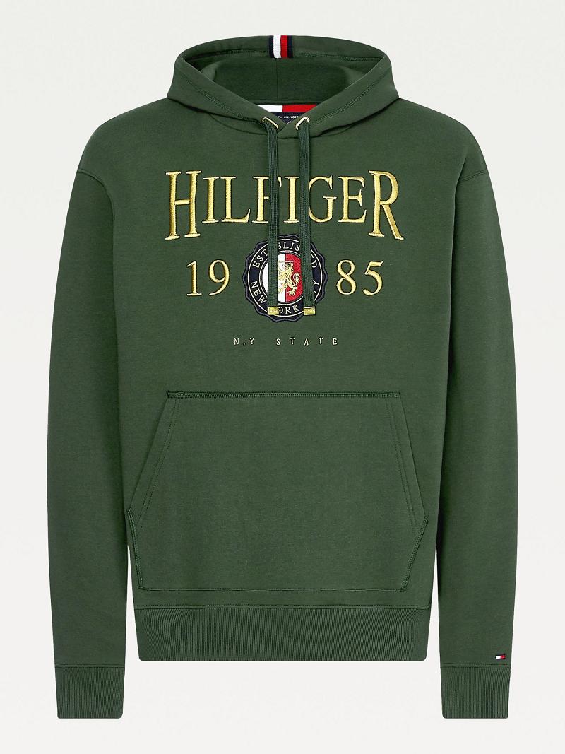 Sweat À Capuche Tommy Hilfiger Icon Organic Coton Crest Homme Vert | FR_M31446