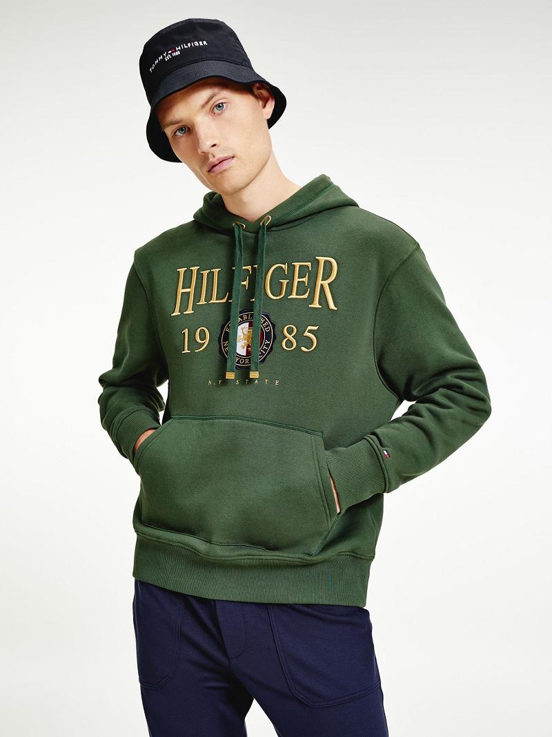 Sweat À Capuche Tommy Hilfiger Icon Organic Coton Crest Homme Vert | FR_M31446