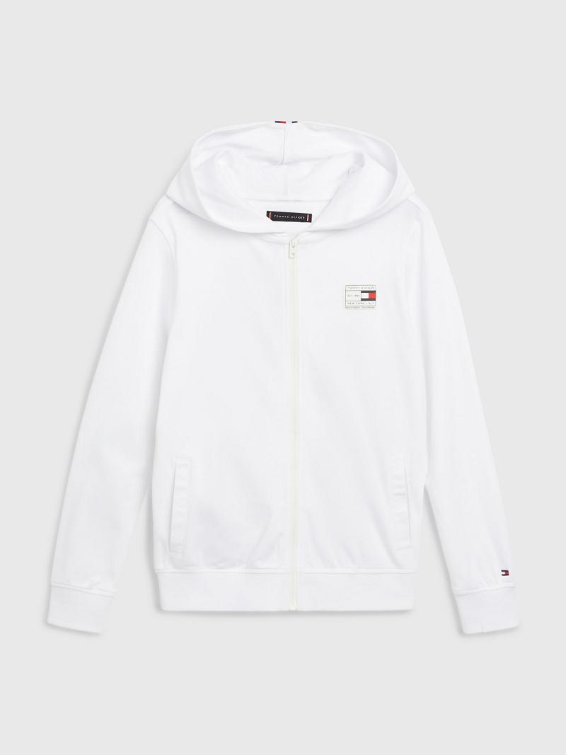 Sweat À Capuche Tommy Hilfiger Logo Stripe Enfant Blanche | FR_B2030