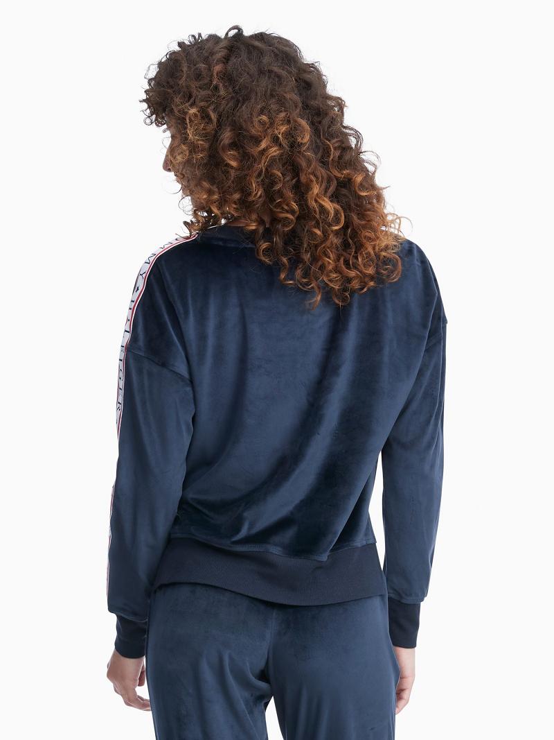 Sweat À Capuche Tommy Hilfiger Logo Tape Fleece Sleep Set Femme Bleu | FR_W21151