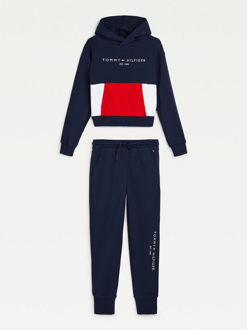 Sweat À Capuche Tommy Hilfiger Organic Colorblock & Jogger Set Enfant Bleu Marine | FR_B2031