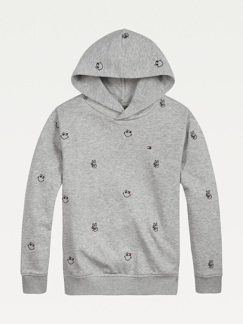 Sweat À Capuche Tommy Hilfiger Organic Coton Smiles Enfant Grise | FR_B2033