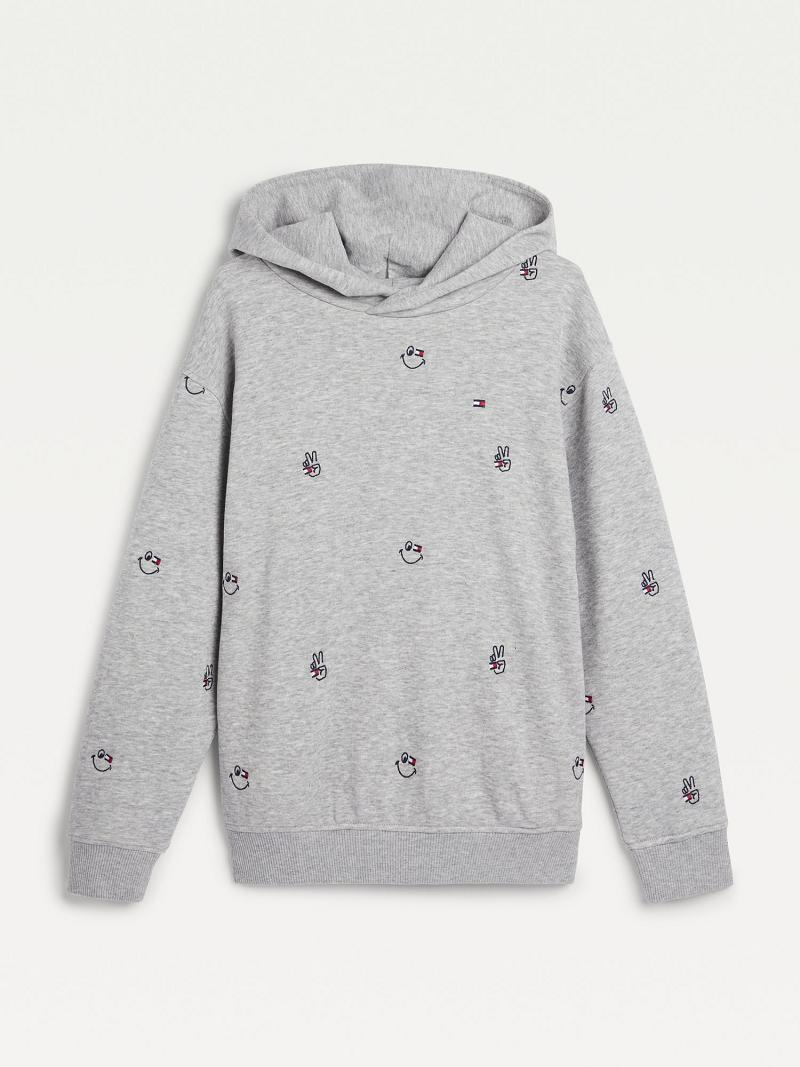 Sweat À Capuche Tommy Hilfiger Organic Coton Smiles Enfant Grise | FR_B2033