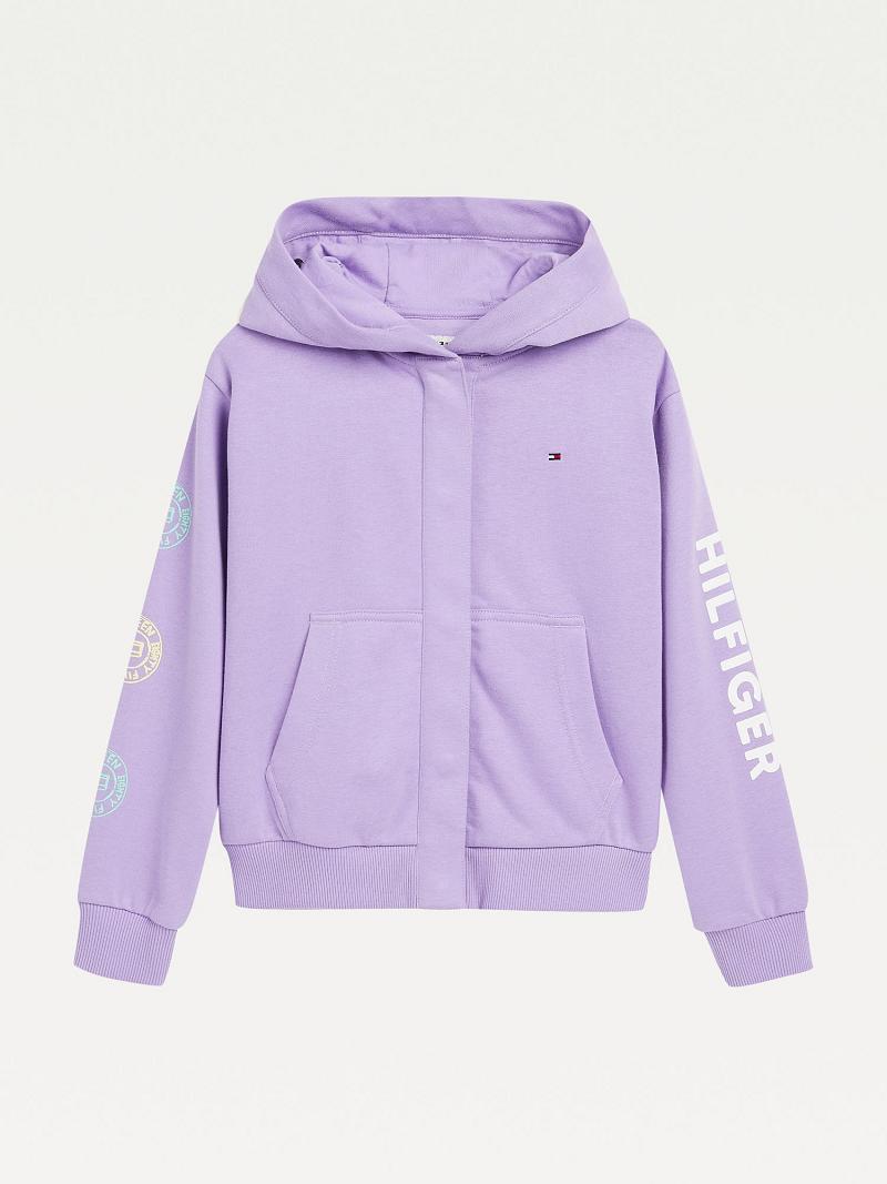 Sweat À Capuche Tommy Hilfiger Organic Coton Pastel Print Enfant Violette | FR_G1100