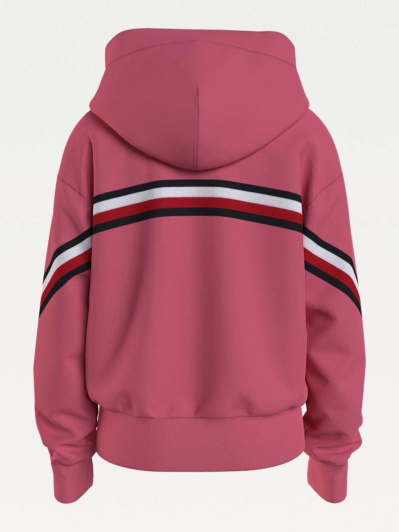 Sweat À Capuche Tommy Hilfiger Organic Coton Stripe Enfant Rouge | FR_G1102