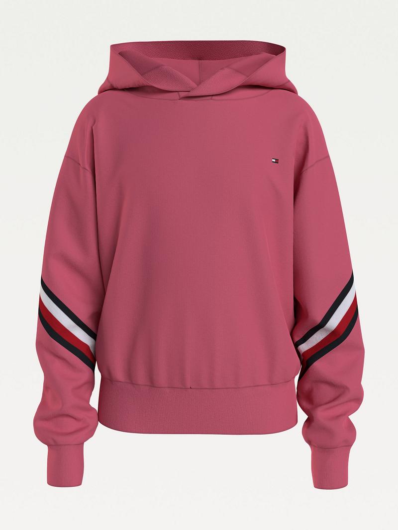 Sweat À Capuche Tommy Hilfiger Organic Coton Stripe Enfant Rouge | FR_G1102